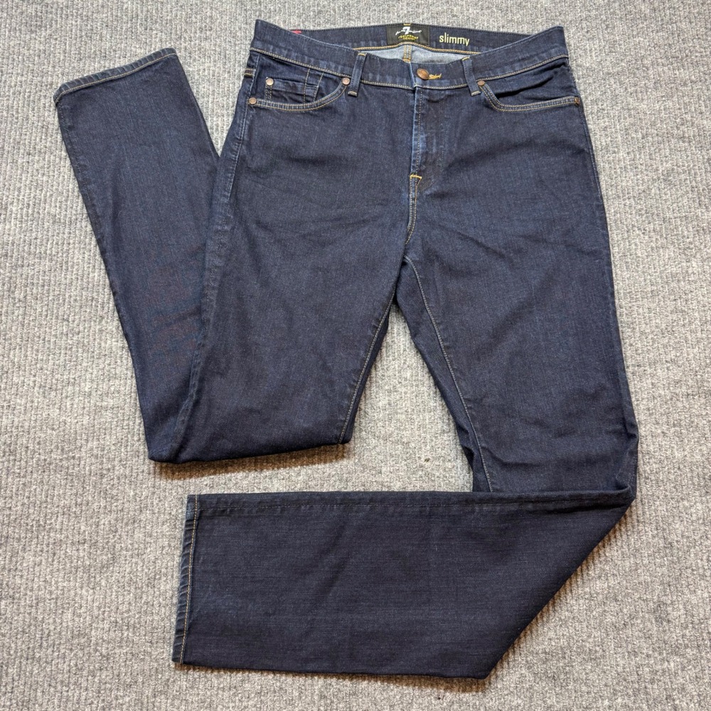 7 For All Mankind Slimmy Jeans Mens 33x34 Dark Wash Foolproof Denim
